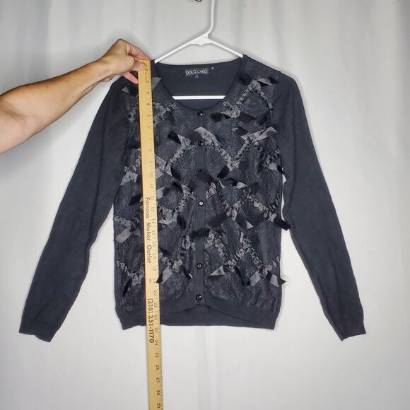 Dolce Cabo Cardigan Womens Small Black Lace Ribbon Bows Whimsigoth Grunge Y2K - Picture 6 of 10